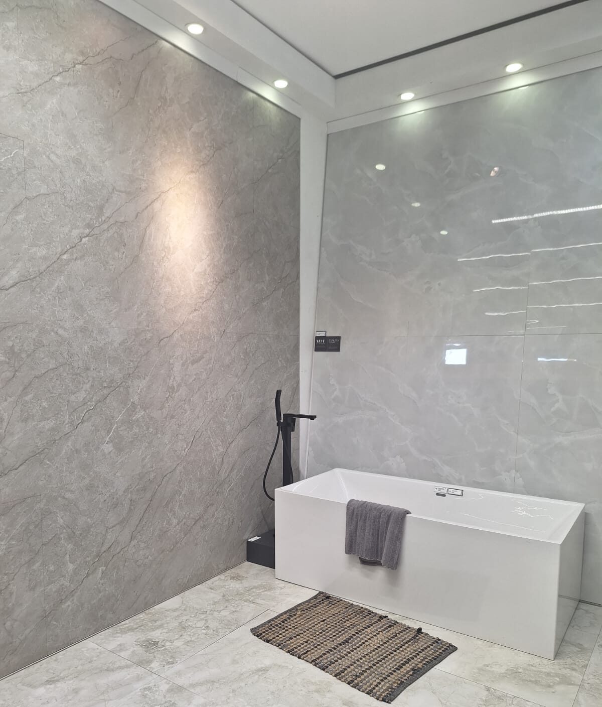 Marble bathroom with freestanding bath