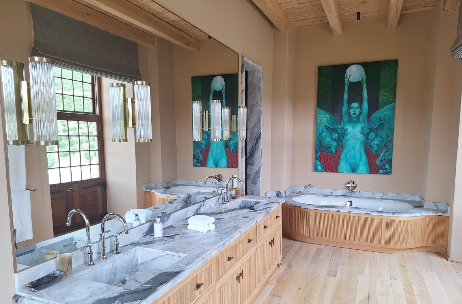 Luxury bathroom with double vanity and spa bath