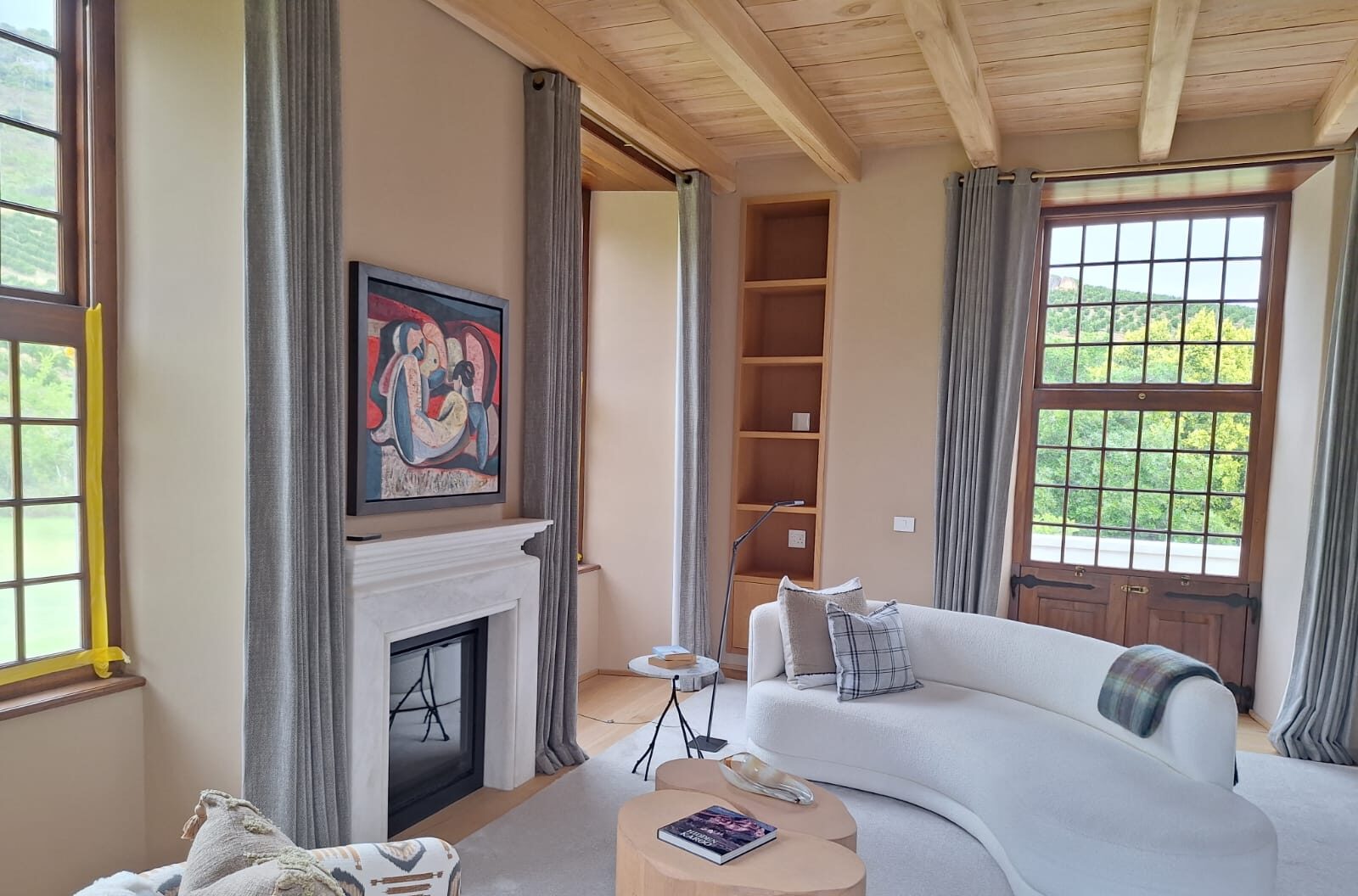 Renovated living room with fireplace