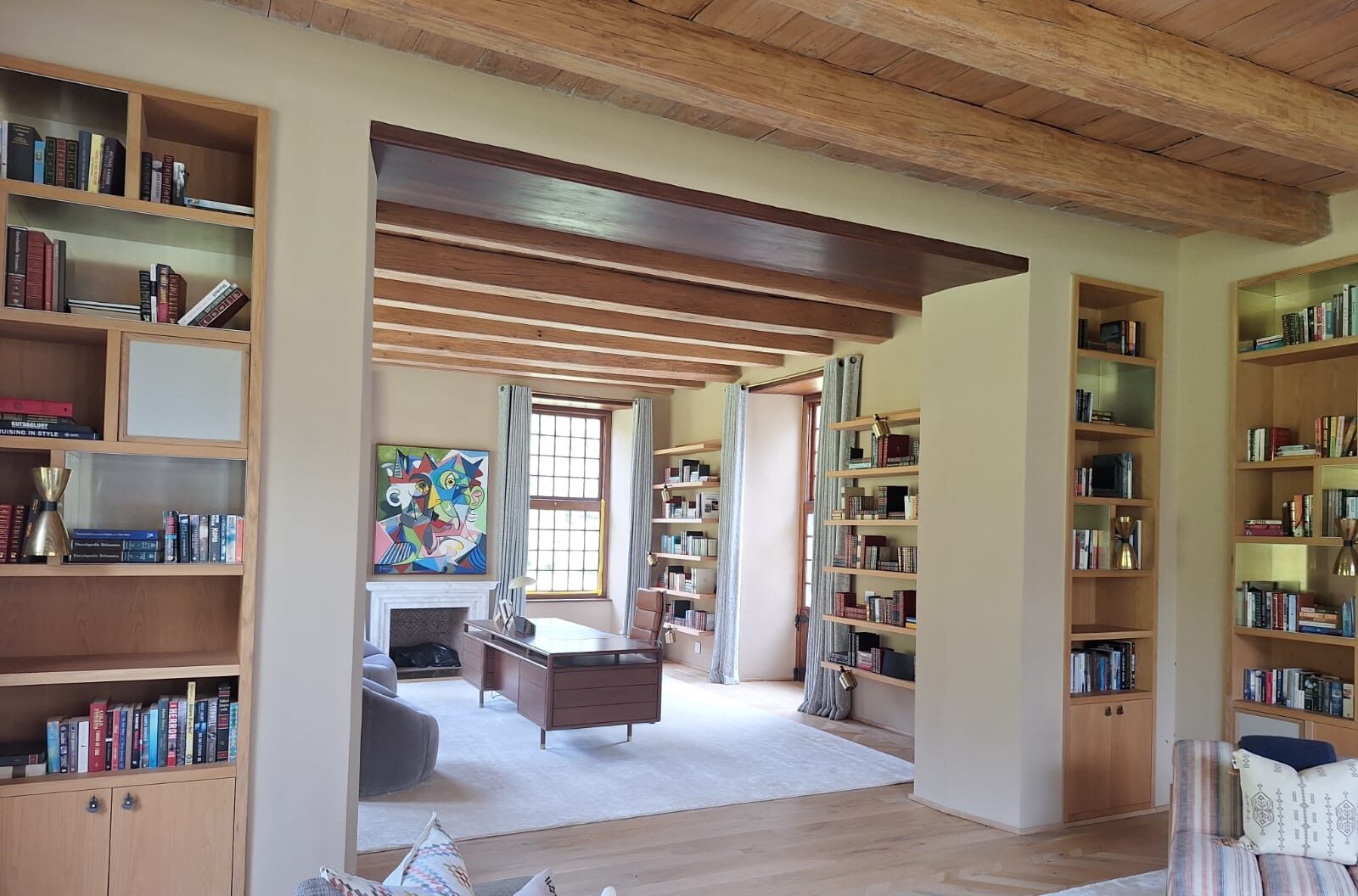 Library and lounge with built-in shelving