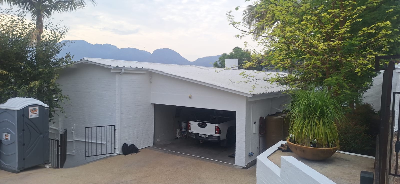 Painted exterior with garage